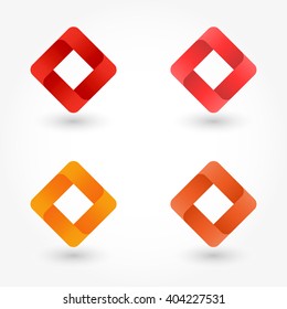 Icon set abstract business logo. Corporate, media, technology, style templates vector logo design. Volume shapes red, orange square with rounded edges.