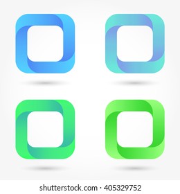 Icon set abstract business logo. Corporate, media, technology, style templates vector logo design. Volume in the green, blue, light aquamarine square with rounded edges.