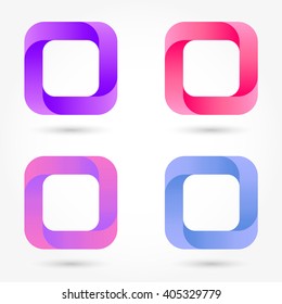 Icon set abstract business logo. Corporate, media, technology, style templates vector logo design. Volume in the bright purple, pink, blue square with rounded edges.
