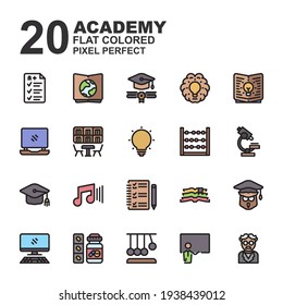 Icon Set of Academy. Line Color icons vector. Contains such of geography, owl graduation, music, exam, biology, professor, and more. Can use for web, app and more. Editable stroke and pixel perfect.