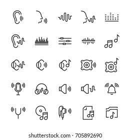 Icon set of acoustics and sound in line style. Vector symbols.