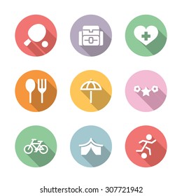 icon set activity and rest in color circul with long shadow