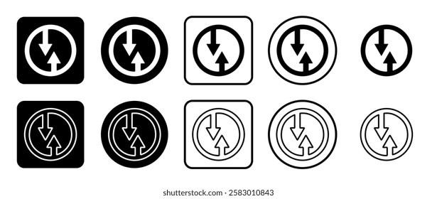 Icon set of advantage of oncoming traffic sign. Filled, outline, black and white icons set, flat style.  Vector illustration on white background