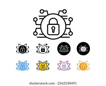 icon set ai lock with 9 different styles, line, glyp, flat, gradient etc. suitable for print websites etc. isolated on white background.