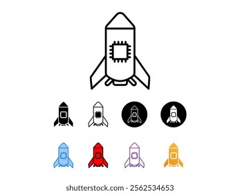 icon set ai rocket with 9 different styles, line, glyp, flat, gradient etc. suitable for print websites etc. isolated on white background.