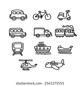 Icon set of  all transportation