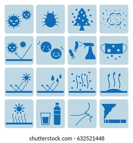 Icon set of allergy, fungus, humidity, temperature.