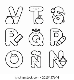 Icon Set Alphabet and numbers for different seasons Line