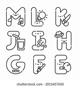 Icon Set Alphabet and numbers for different seasons Line