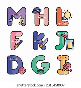 Icon Set Alphabet and Numbers for different seasons Color