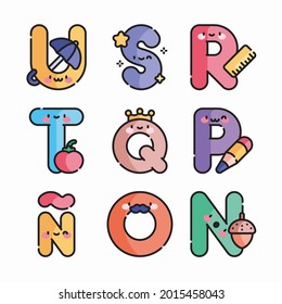 Icon Set Alphabet and Numbers for different seasons Color