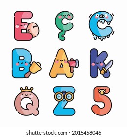 Icon Set Alphabet and Numbers for different seasons Color