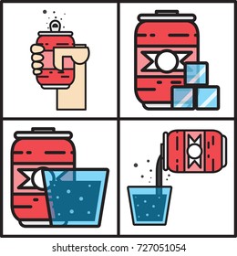 icon set with aluminum cans,Vector image, flat design,outline style