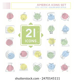 Icon Set America. related to Holiday symbol. Color Spot Style. simple design illustration