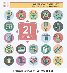 Icon Set America. related to Holiday symbol. color mate style. simple design illustration