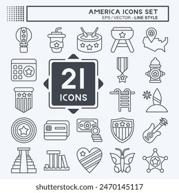 Icon Set America. bezieht sich auf Festliche Musik-Symbol. Linienart. Einfache Design-Illustration