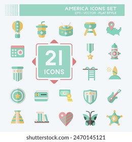 Icon Set America. related to Holiday symbol. flat style. simple design illustration