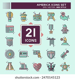 Icon Set America. related to Holiday symbol. MBE style. simple design illustration
