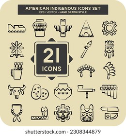 Icon Set American Indigenous. related to Education symbol. hand drawn style. simple design editable