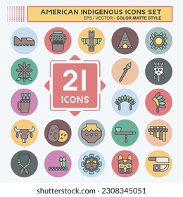 Icon Set American Indigenous. related to Education symbol. color mate style. simple design editable