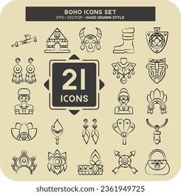 Icon Set American,Indian. related to Indigenous People symbol. hand drawn style. simple design editable. simple illustration