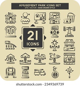 Icon Set Amusement Park. related to Circus symbol. hand drawn style. simple design editable. simple illustration