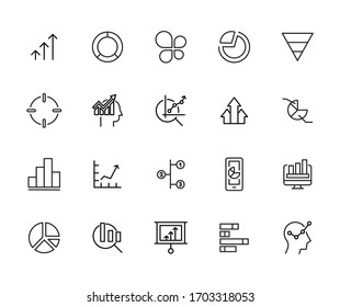 Icon set of analytics. Editable vector pictograms isolated on a white background. Trendy outline symbols for mobile apps and website design. Premium pack of icons in trendy line style.