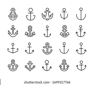 Icon set of anchor. Editable vector pictograms isolated on a white background. Trendy outline symbols for mobile apps and website design. Premium pack of icons in trendy line style.