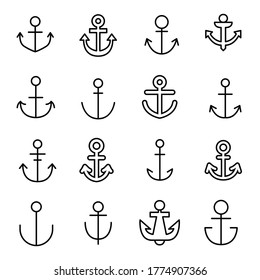 Icon set of anchor. Editable vector pictograms isolated on a white background. Trendy outline symbols for mobile apps and website design. Premium pack of icons in trendy line style.