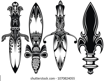 Icon set of ancient swords.