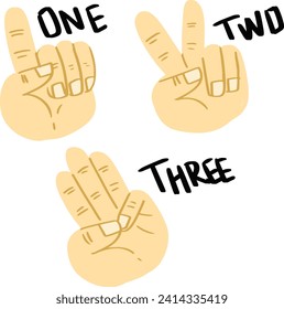 Icon set ands and fingers for counting education from 1 to 3 vector illustration