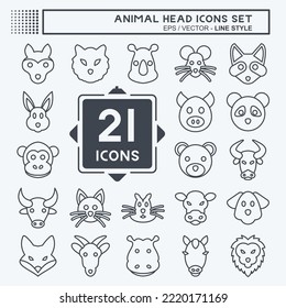 Icon Set Animal Head. related to Animal Head symbol. line style. simple design editable. simple illustration. cute. education