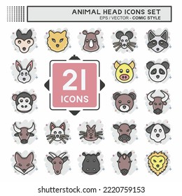 Icon Set Animal Head. related to Animal Head symbol. Comic Style. simple design editable. simple illustration. cute. education