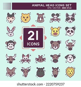 Icon Set Animal Head. related to Animal Head symbol. MBE style. simple design editable. simple illustration. cute. education