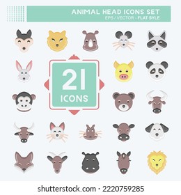 Icon Set Animal Head. related to Animal Head symbol. flat style. simple design editable. simple illustration. cute. education