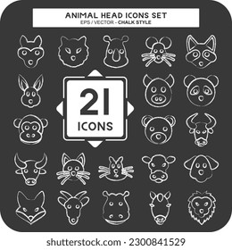 Icon Set Animal Head. related to Animal Head symbol. chalk Style. simple design editable. simple illustration. cute. education