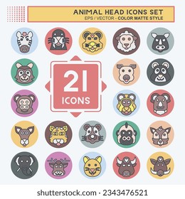 Icon Set Animal Head. related to Animal symbol. color mate style. simple design editable. simple illustration