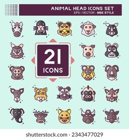 Icon Set Animal Head. related to Animal symbol. MBE style. simple design editable. simple illustration