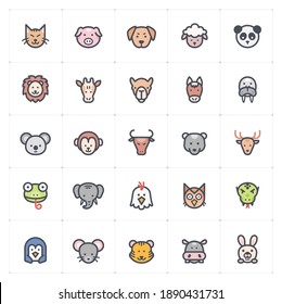 Icon set - Animal icon outline stroke with color vector illustration on white background