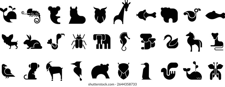 icon set of animal silhouette design 