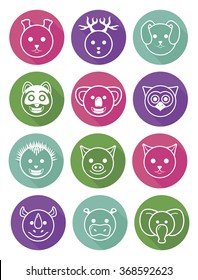 icon set animals on differents colors in circle