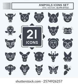 Icon Set Animals. related to Animals symbol. glyph style. simple design editable