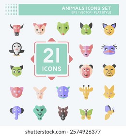 Icon Set Animals. related to Animals symbol. flat style. simple design editable