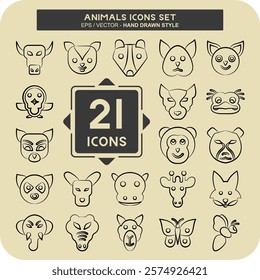 Icon Set Animals. related to Animals symbol. hand drawn style. simple design editable