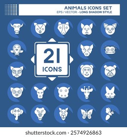 Icon Set Animals. related to Animals symbol. long shadow style. simple design editable