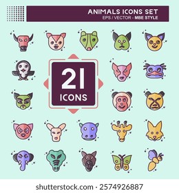 Icon Set Animals. related to Animals symbol. MBE style. simple design editable