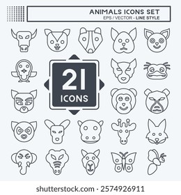 Icon Set Animals. related to Animals symbol. line style. simple design editable