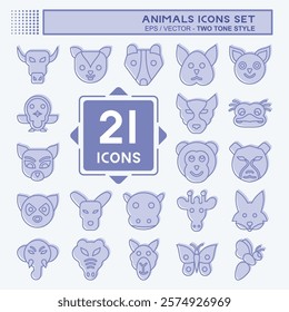 Icon Set Animals. related to Animals symbol. two tone style. simple design editable