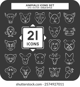 Icon Set Animals. related to Animals symbol. chalk Style. simple design editable