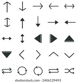Icono conjunto Dirección de flecha y dirección de giro ilustración vectorial.